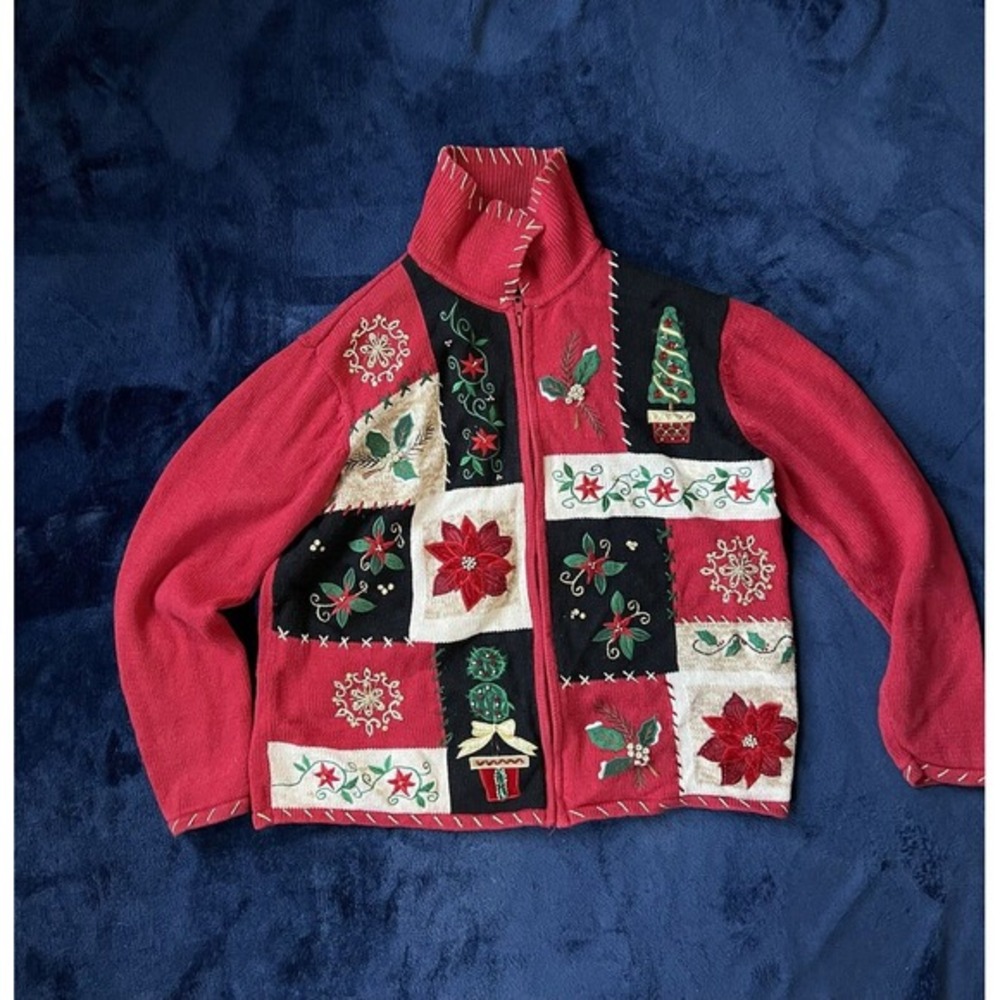 Heirloom‎ Collectibles Vintage Embroidered Knitted Christmas Cardigan Size M